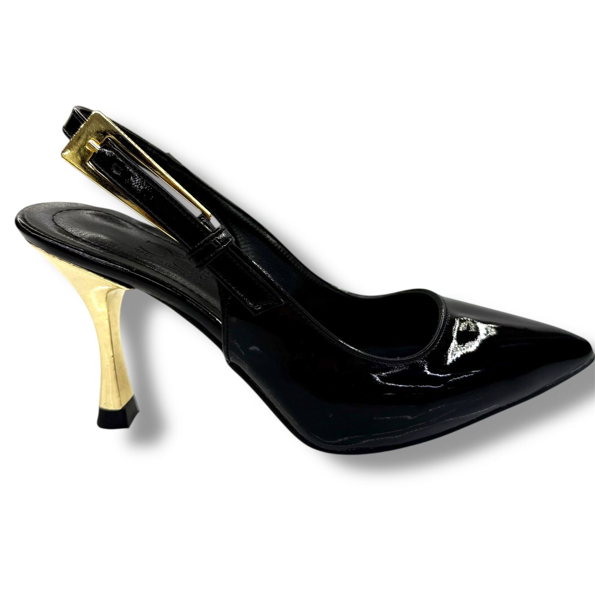 Siyah Rugan Altın Rengi Topuk Detaylı