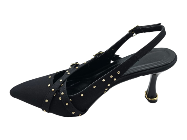 Siyah Taş Detaylı Çapraz Bant Topuklu Ayakkabı Kadın 7 cm Şık Abiye Stiletto