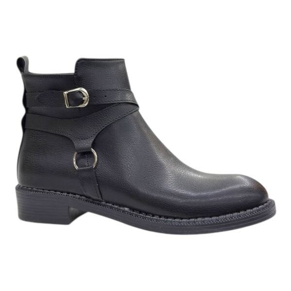 Siyah Tokalı Halka Detaylı Kadın Bilek Botu Orta Topuk Oval Burun