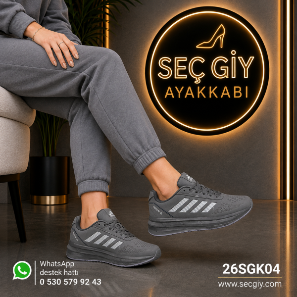 Füme Gri Kadın Spor Ayakkabı – Günlük Kalın Taban Rahat Sneaker