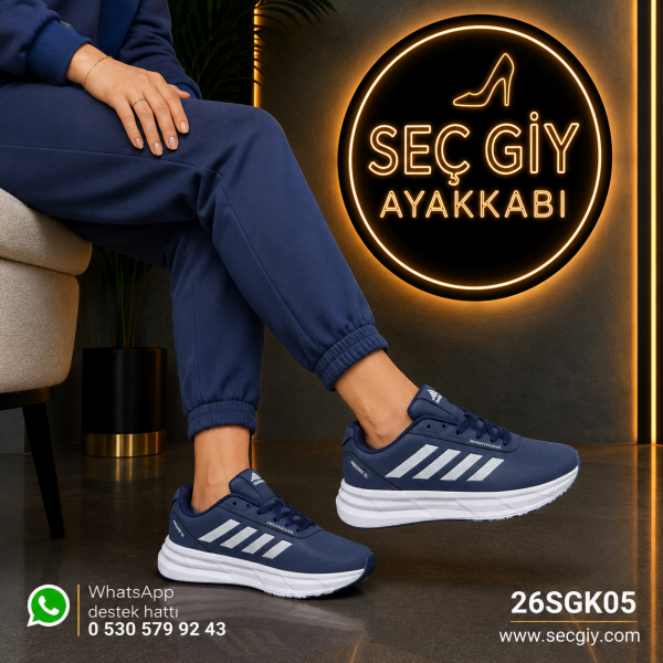 Lacivert Beyaz Kadın Spor Ayakkabı – Günlük Rahat Kalın Taban Sneaker