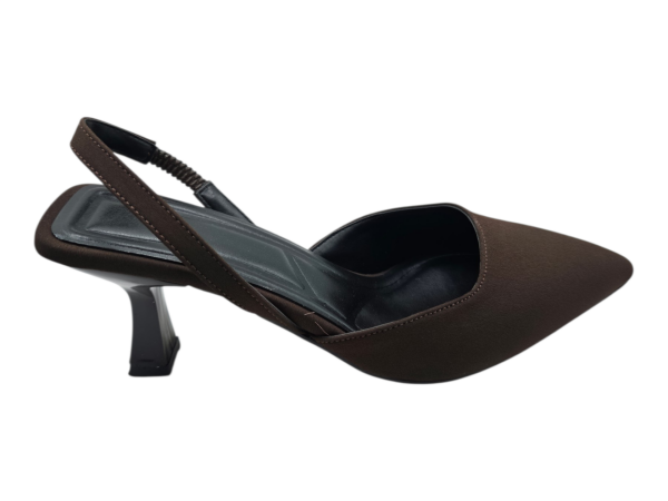 Kahve Slingback Sivri Burun Topuklu Ayakkabı Kadın 6 cm Günlük Şık Model