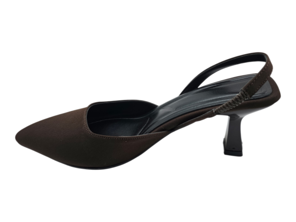 Kahve Slingback Sivri Burun Topuklu Ayakkabı Kadın 6 cm Günlük Şık Model