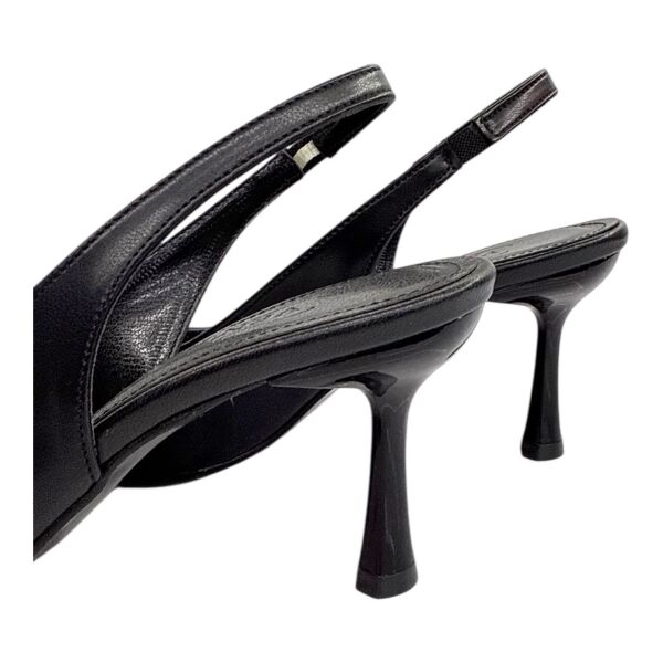 Siyah Deri Görünümlü Slingback Stiletto - Altın Metal Çiçek Detaylı 40