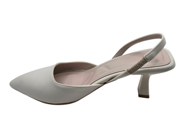 Bej Slingback Sivri Burun Topuklu Ayakkabı Kadın 6 cm Günlük Şık Ofis Modeli