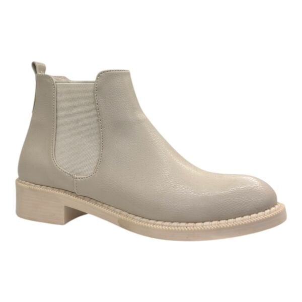 Krem Lastik Yan Panelli Kadın Bilek Botu Orta Topuk Oval Burun