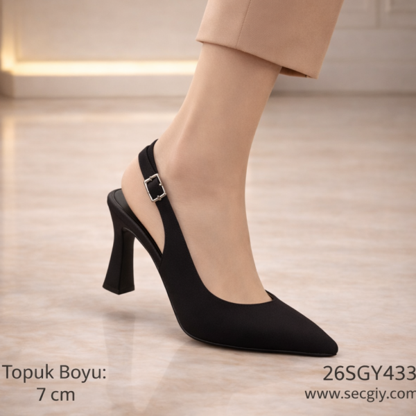 Siyah Sivri Burun 7 cm Topuklu Kadın Ayakkabı.