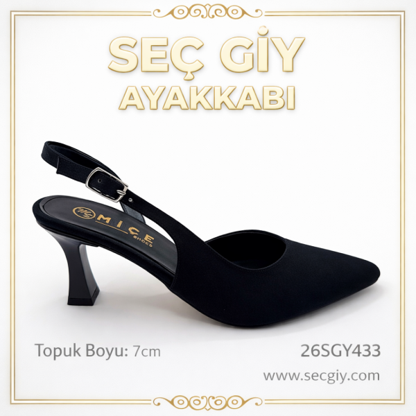 Siyah Sivri Burun 7 cm Topuklu Kadın Ayakkabı.