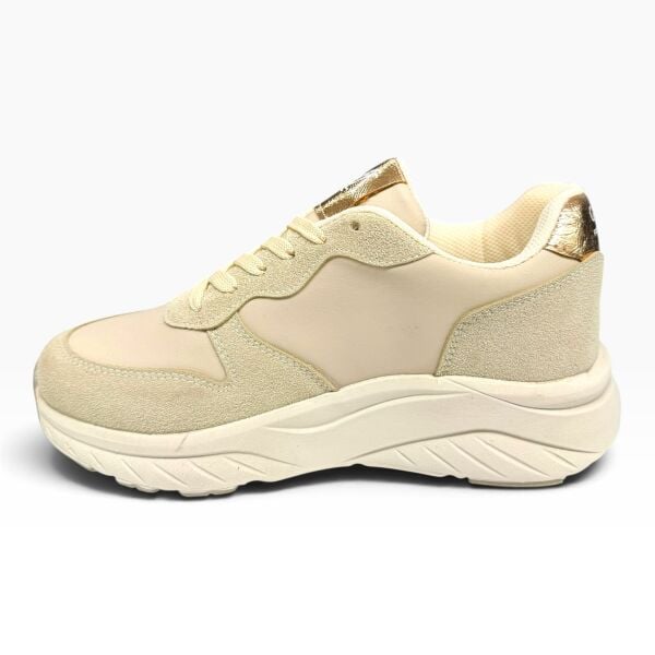 Krem Gold Yıldız Detaylı Kadın Spor Ayakkabı – Kalın Taban Sneaker