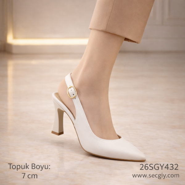 Krem Sivri Burun 7 cm Topuklu Kadın Ayakkabı.