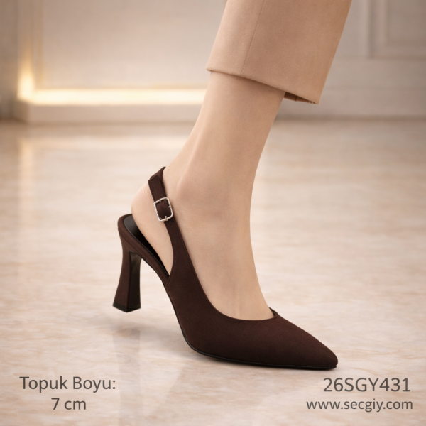 Acı Kahve Sivri Burun 7 cm Topuklu Kadın Ayakkabı.