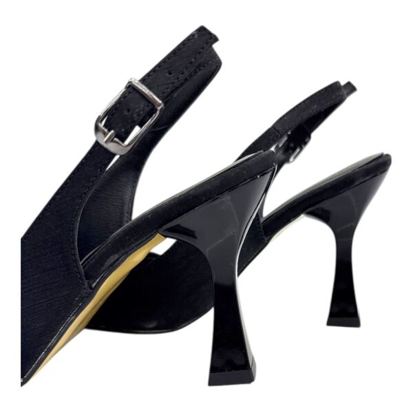 Swarovski Taş Tokalı Siyah Krokodil Desenli Slingback Topuklu Ayakkabı 36