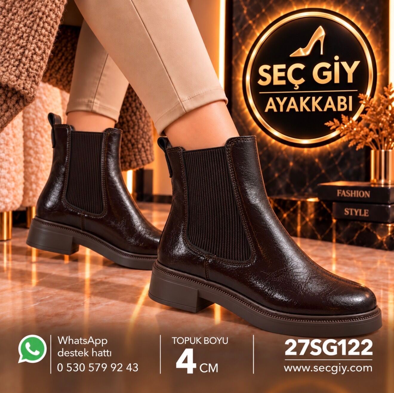 Kadın Acı Kahve Rugan Lastikli Chelsea Bot 4 cm