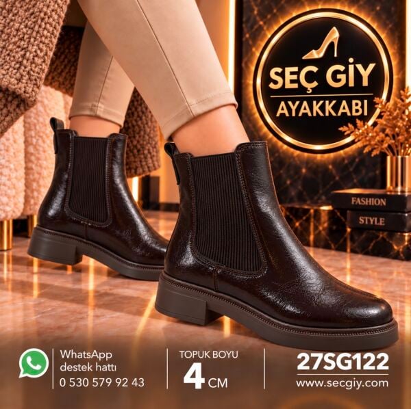 Kadın Acı Kahve Rugan Lastikli Chelsea Bot 4 cm