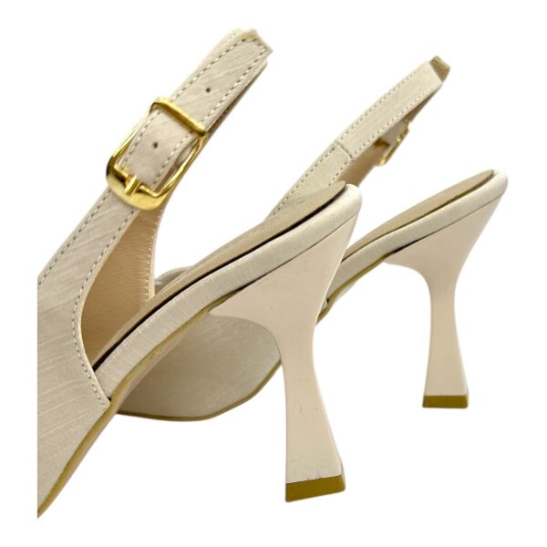 Swarovski Taş Tokalı Krem Krokodil Desenli Slingback Topuklu Ayakkabı 37