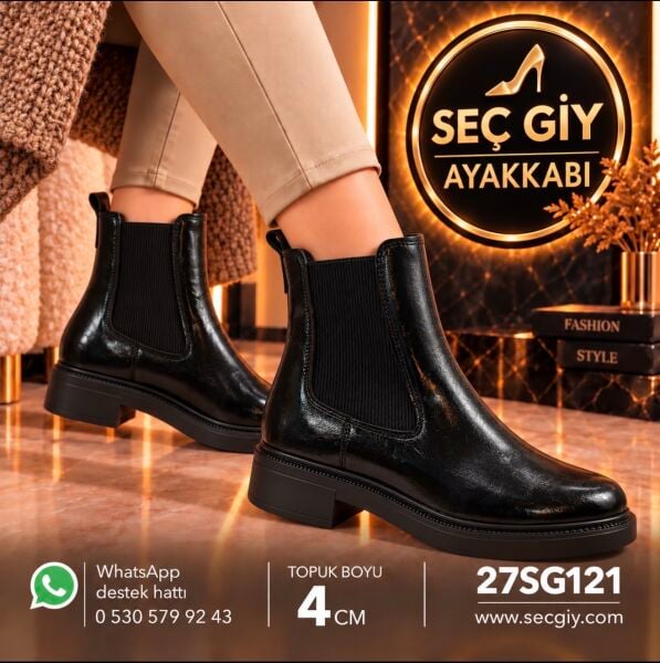 Kadın Siyah Rugan Lastikli Chelsea Bot 4 cm