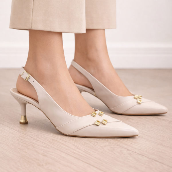 Krem Topuklu Ayakkabı