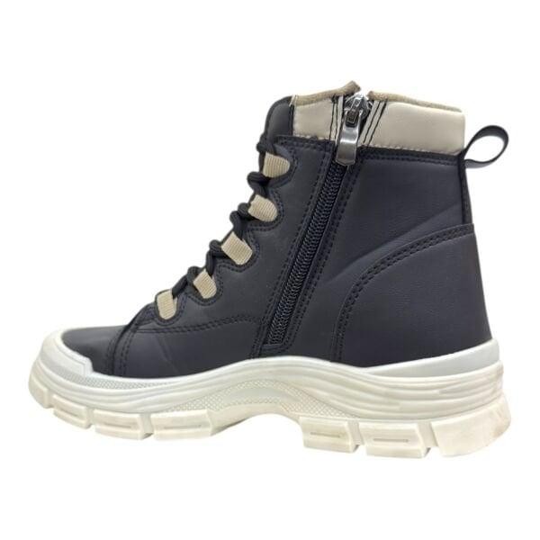 Siyah Bağcıklı Kadın Bilek Botu Kalın Taban Yuvarlak Burun