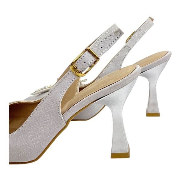 Swarovski Taş Tokalı Gümüş Krokodil Desenli Slingback Topuklu Ayakkabı