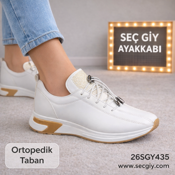 Beyaz Ortopedik Taban Kadın Sneaker – Rahat Spor Ayakkabı