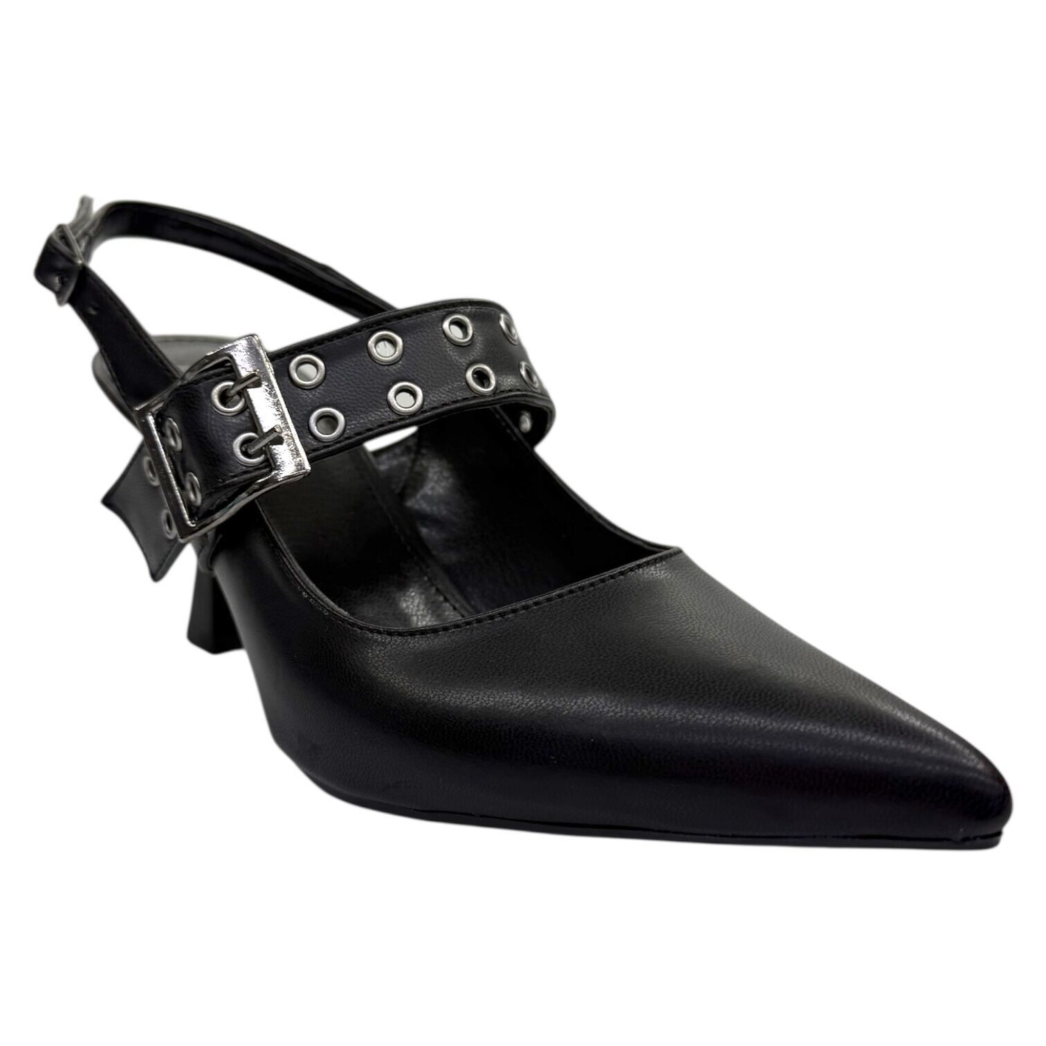 Siyah Kemerli Sivri Burun Topuklu Ayakkabı