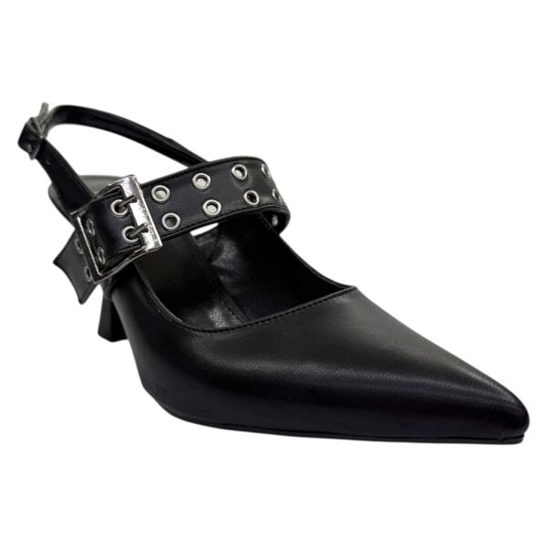 Siyah Kemerli Sivri Burun Topuklu Ayakkabı