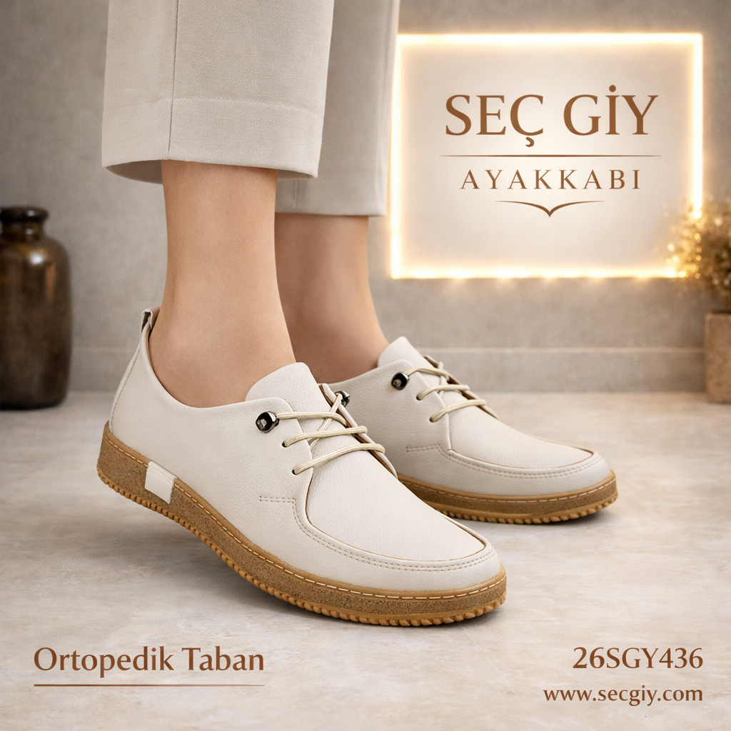 Krem Ortopedik Tabanlı Günlük Kadın Ayakkabı