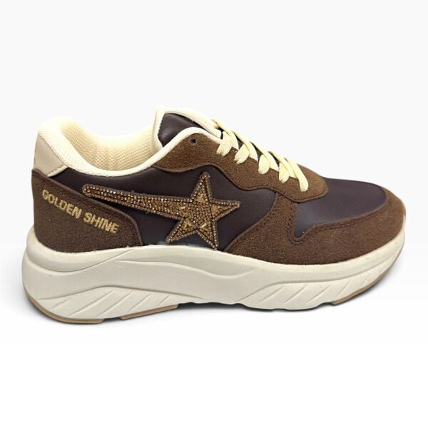 Acı Kahve Gold Yıldız Detaylı Kadın Spor Ayakkabı – Kalın Taban Sneaker