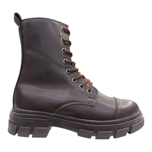 Kahverengi Bağcıklı Kadın Postal Bot Kalın Dişli Taban Yuvarlak Burun