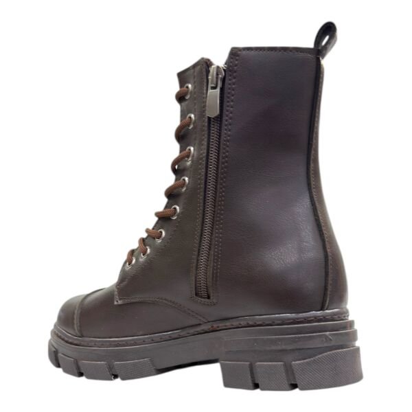 Kahverengi Bağcıklı Kadın Postal Bot Kalın Dişli Taban Yuvarlak Burun