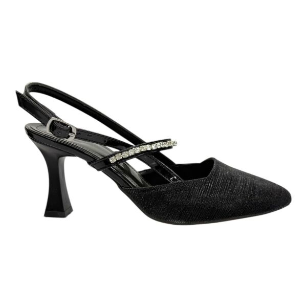 Siyah Simli ve Taşlı Bantlı Gece Topuklu Ayakkabı