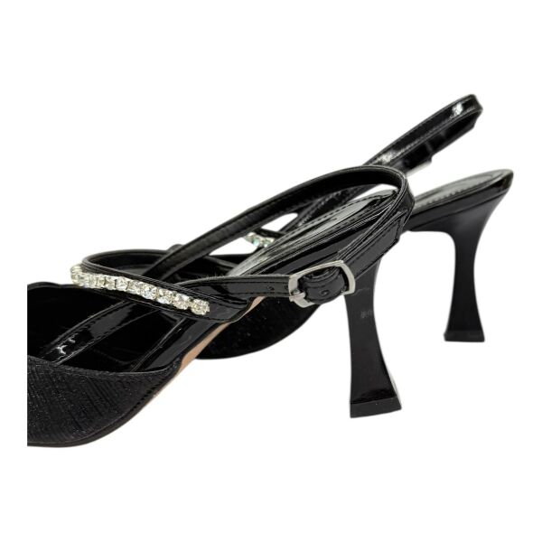 Siyah Simli ve Taşlı Bantlı Gece Topuklu Ayakkabı