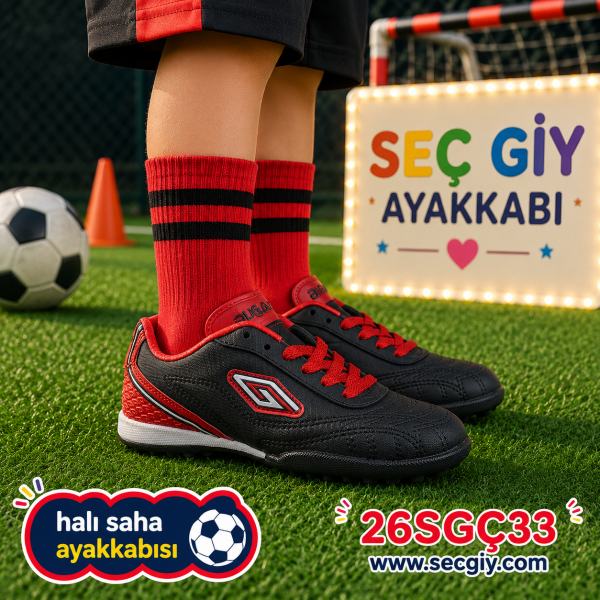 Erkek Çocuk Siyah Kırmızı Halı Saha Ayakkabısı