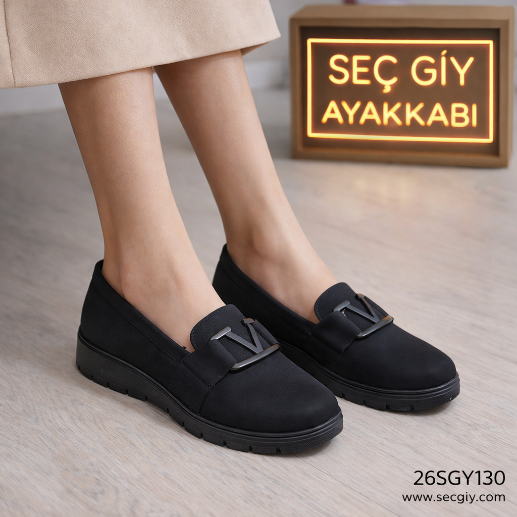 V Tokalı Siyah Bayan Günlük Ayakkabı – Rahat ve Şık