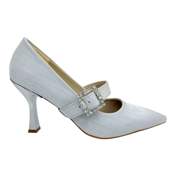 Gümüş Taş Detaylı Topuklu Ayakkabı