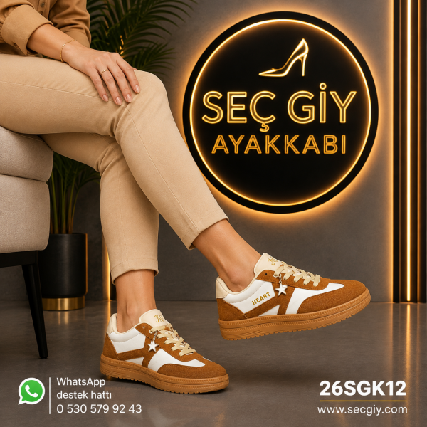 Taba Beyaz Yıldız Aksesuarlı Kadın Spor Ayakkabı – Günlük Sneaker
