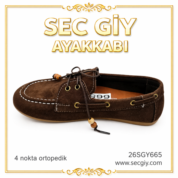Kahverengi Bağcıklı Ortopedik Kadın Ayakkabı 4 Nokta Taban Rahat Günlük Model