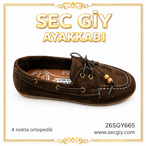 Kahverengi Bağcıklı Ortopedik Kadın Ayakkabı 4 Nokta Taban Rahat Günlük Model