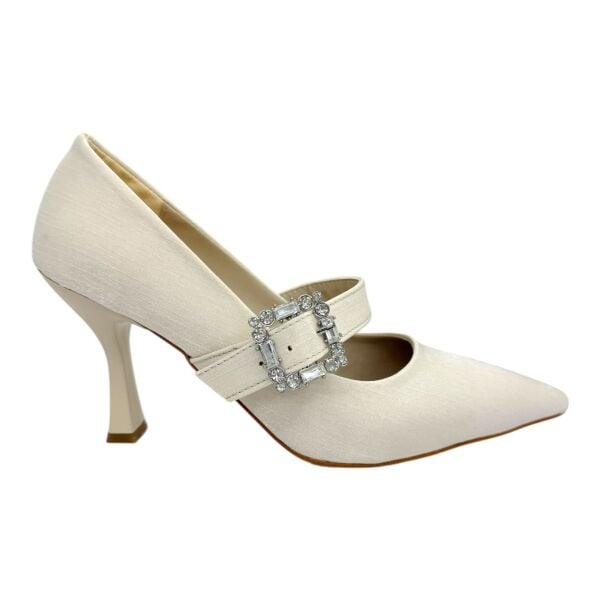 Krem Taş Detaylı Topuklu Ayakkabı