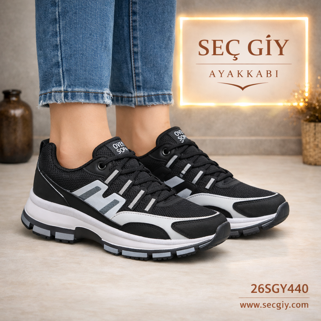 Siyah Beyaz Kadın Spor Sneaker – Günlük Rahat Spor
