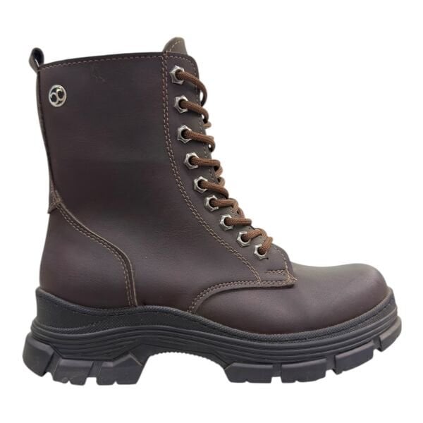 Kahverengi Kadın Bağcıklı Postal Bot Kalın Taban Yuvarlak Burun