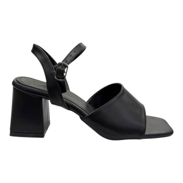 Siyah İnce Bantlı Şeffaf Blok Topuklu Sandalet 36