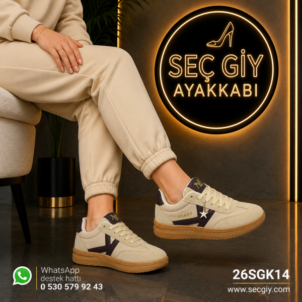 Krem Kahve Yıldız Aksesuarlı Kadın Spor Ayakkabı – Günlük Sneaker