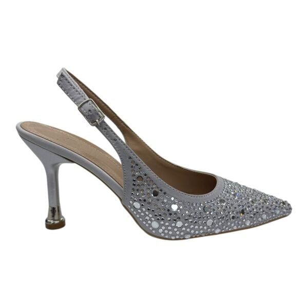 Gri Taş Detaylı İnce Metal Topuklu Ayyakabı