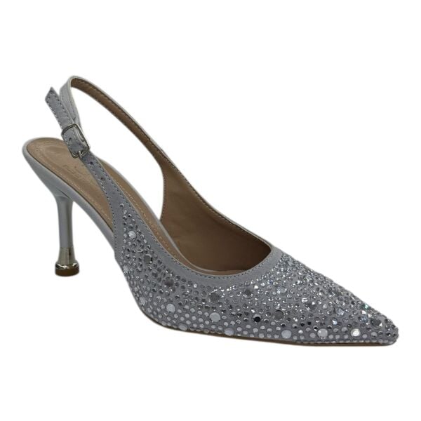 Gri Taş Detaylı İnce Metal Topuklu Ayyakabı