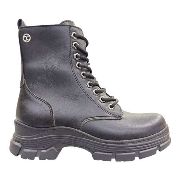 Siyah Kadın Bağcıklı Postal Bot Kalın Dişli Taban Yuvarlak Burun