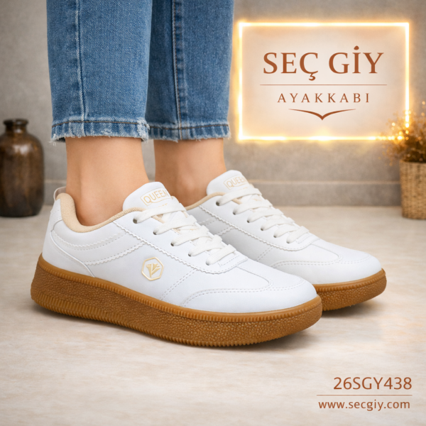Beyaz Taba Tabanlı Kadın Spor Ayakkabı – Günlük Rahat Sneaker