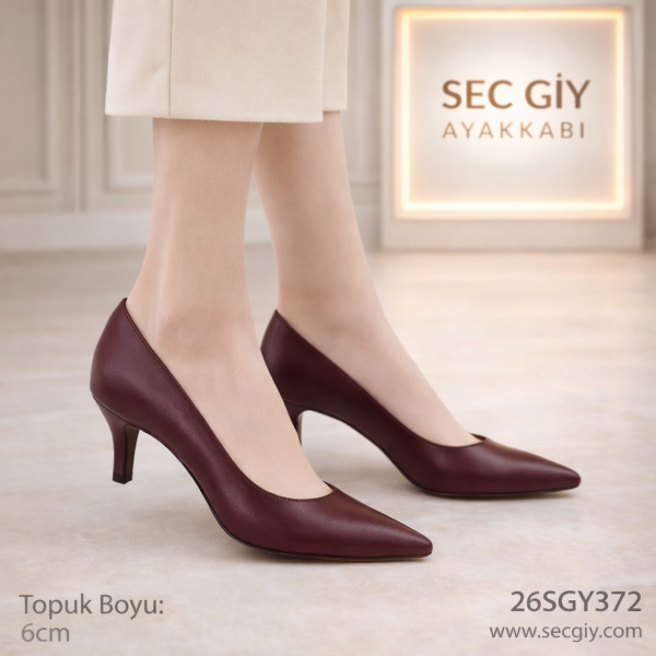 Bordo Klasik Sivri Burun Kadın Topuklu Ayakkabı