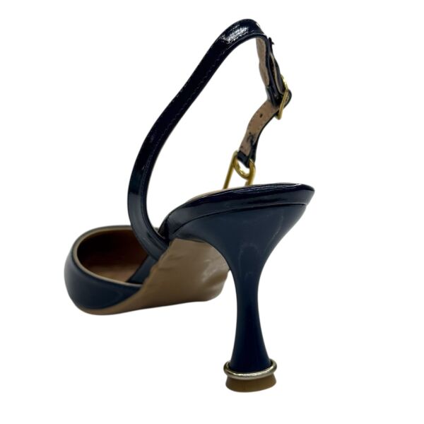 Altın Aksesuarlı Lacivert Rugan Topuklu Ayakkabı