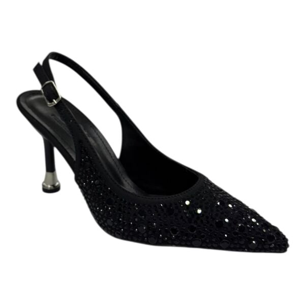 Siyah Taş Detaylı İnce Metal Topuklu Ayyakabı